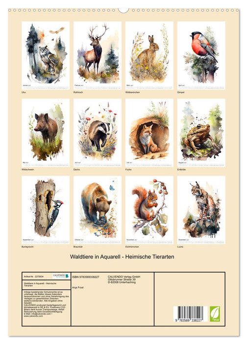 Waldtiere in Aquarell - Heimische Tierarten (CALVENDO Premium Wandkalender 2027)