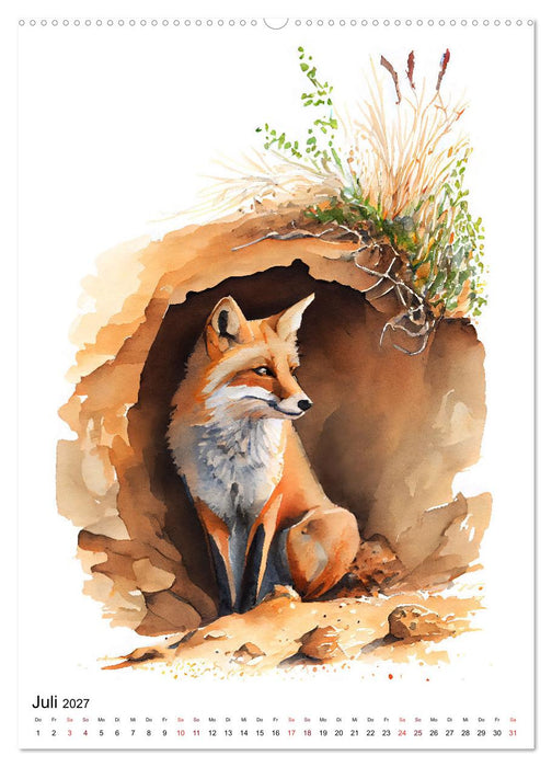 Waldtiere in Aquarell - Heimische Tierarten (CALVENDO Premium Wandkalender 2027)