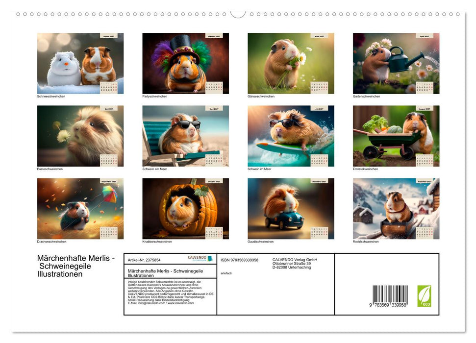 Märchenhafte Merlis - Schweinegeile Illustrationen (CALVENDO Premium Wandkalender 2027)