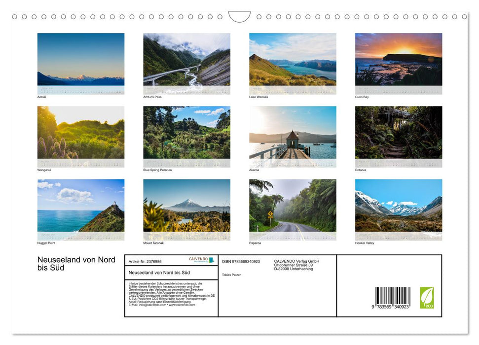 Neuseeland von Nord bis Süd (CALVENDO Wandkalender 2027)