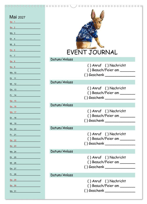 B-DAY PLANER - Aquarell Hunderassen - Für Termine, Geschenke, Eventdetails & mehr (CALVENDO Premium Wandkalender 2027)