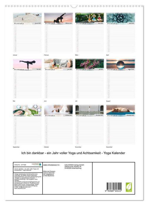 Ich bin dankbar - ein Jahr voller Yoga und Achtsamkeit - Yoga Kalender (CALVENDO Premium Wandkalender 2027)