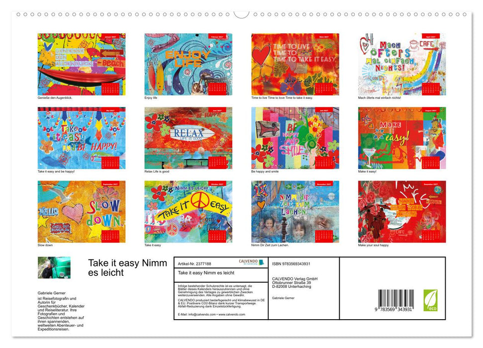 Take it easy Nimm es leicht (CALVENDO Premium Wandkalender 2027)