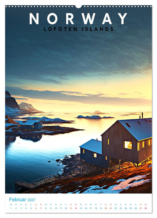 Lofoten - Old School Poster Style (CALVENDO Wandkalender 2027)