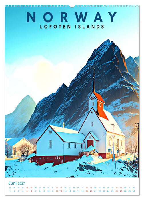 Lofoten - Old School Poster Style (CALVENDO Wandkalender 2027)