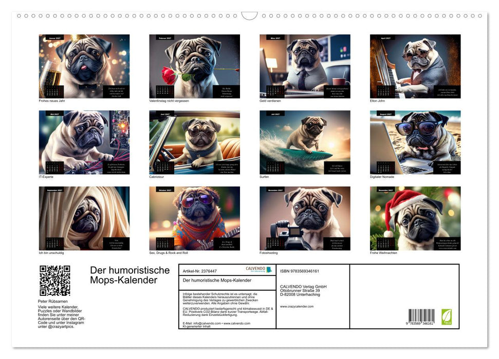 Der humoristische Mops-Kalender (CALVENDO Wandkalender 2027)