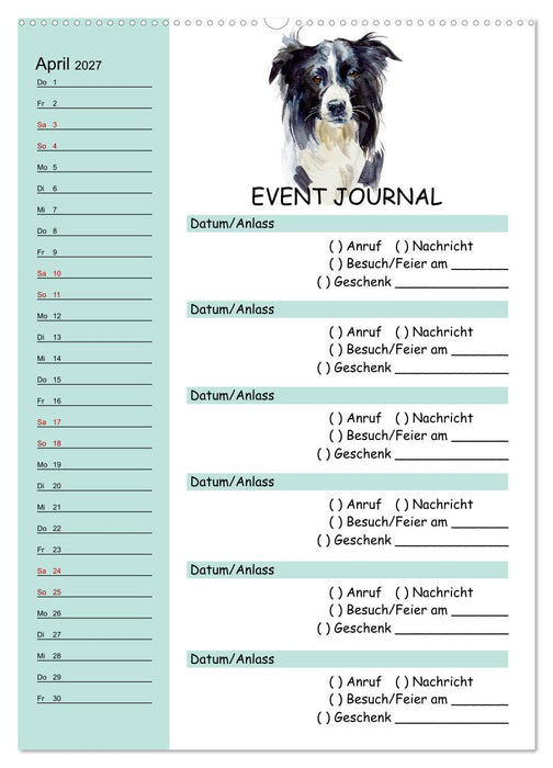 B-DAY PLANER - Aquarell Hunderassen - Für Termine, Geschenke, Eventdetails & mehr (CALVENDO Wandkalender 2027)