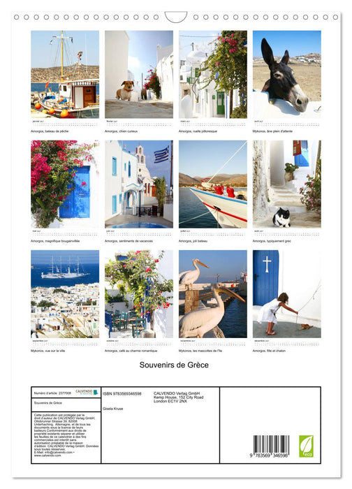 Souvenirs de Grèce (CALVENDO Calendrier mensuel 2027)