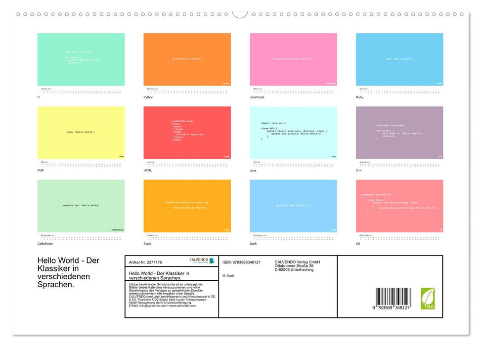 Hello World - Der Klassiker in verschiedenen Sprachen. (CALVENDO Premium Wandkalender 2027)
