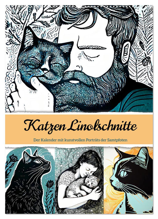 Katzen Linolschnitt - Der Kalender mit kunstvollen Porträts der Samtpfoten (CALVENDO Wandkalender 2027)