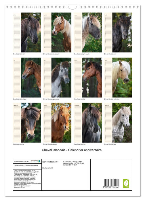 Cheval islandais - Calendrier anniversaire (CALVENDO Calendrier mensuel 2027)