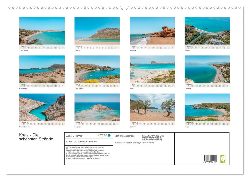 Kreta - Die schönsten Strände (CALVENDO Wandkalender 2027)