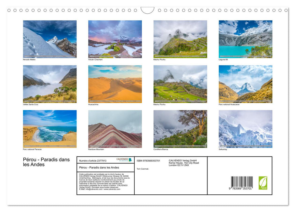 Pérou - Paradis dans les Andes (CALVENDO Calendrier mensuel 2027)