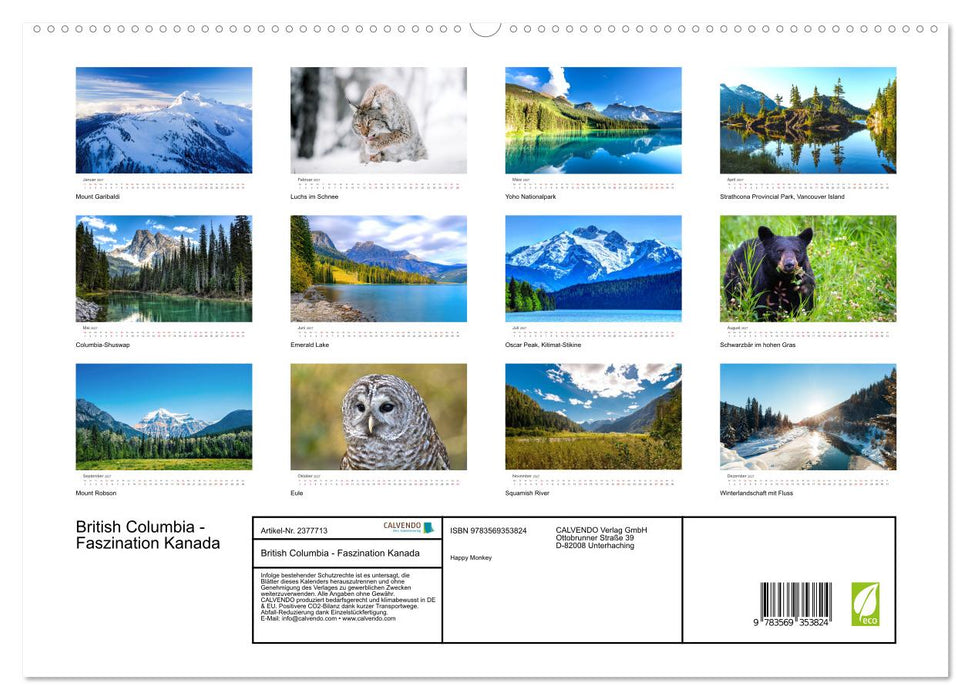 British Columbia - Faszination Kanada (CALVENDO Premium Wandkalender 2027)