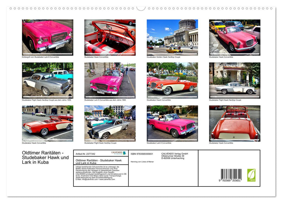 Oldtimer Raritäten - Studebaker Hawk und Lark in Kuba (CALVENDO Premium Wandkalender 2027)