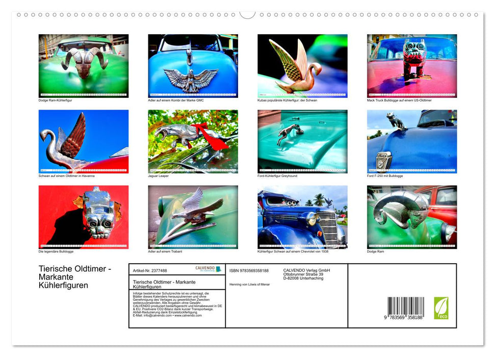 Tierische Oldtimer - Markante Kühlerfiguren (CALVENDO Premium Wandkalender 2027)