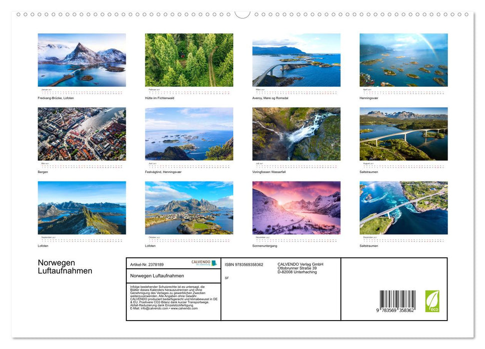 Norwegen Luftaufnahmen (CALVENDO Premium Wandkalender 2027)