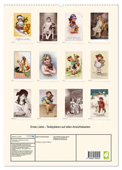 Erste Liebe - Teddybären auf alten Ansichtskarten (CALVENDO Premium Wandkalender 2027)