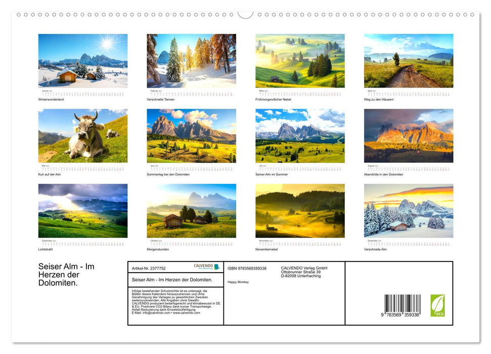 Seiser Alm - Im Herzen der Dolomiten. (CALVENDO Premium Wandkalender 2027)