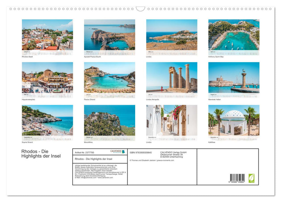 Rhodos - Die Highlights der Insel (CALVENDO Wandkalender 2027)