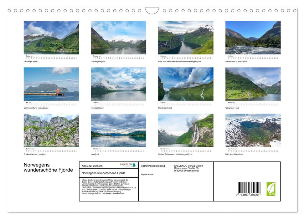 Norwegens wunderschöne Fjorde (CALVENDO Wandkalender 2027)