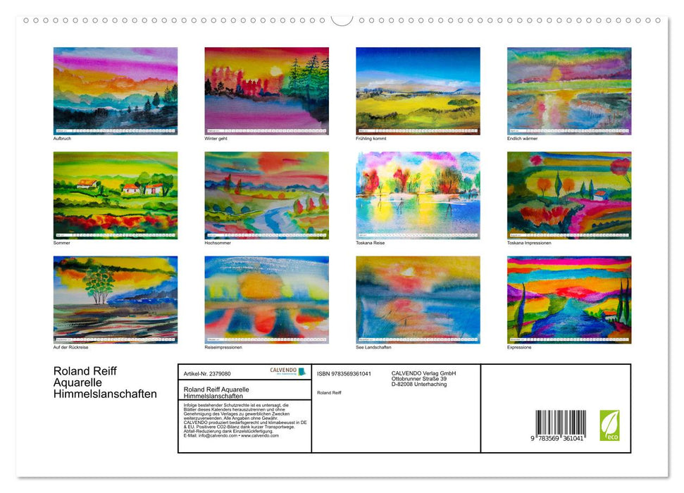 Roland Reiff Aquarelle Himmelslanschaften (CALVENDO Premium Wandkalender 2027)