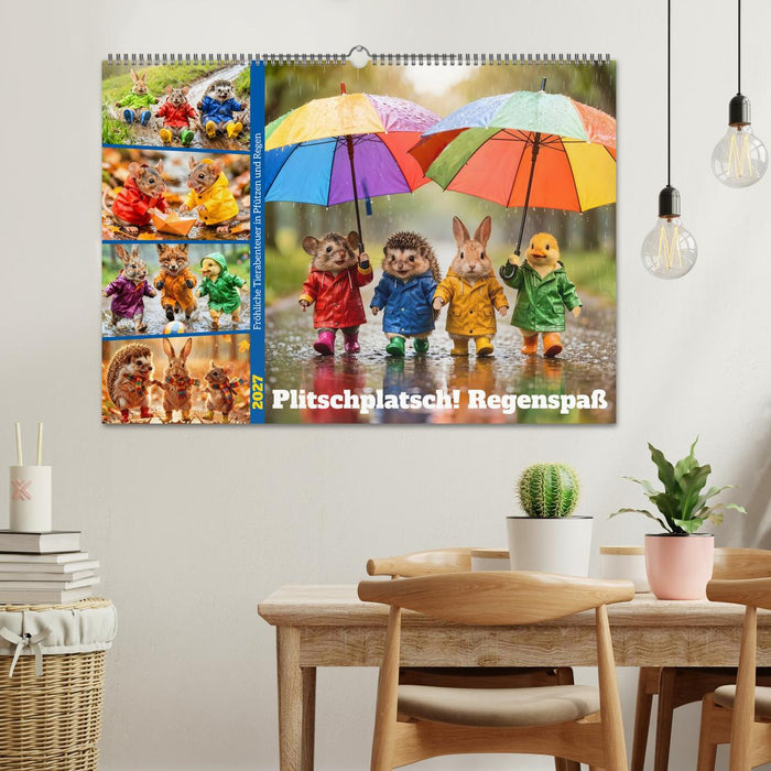 Plitschplatsch! Regenspaß - Fröhliche Tierabenteuer in Pfützen und Regen (CALVENDO Wandkalender 2027)