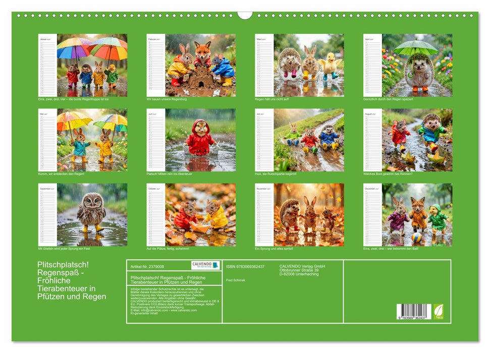 Plitschplatsch! Regenspaß - Fröhliche Tierabenteuer in Pfützen und Regen (CALVENDO Wandkalender 2027)