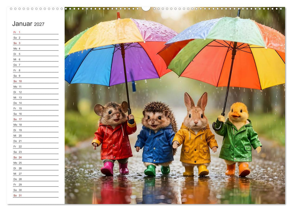 Plitschplatsch! Regenspaß - Fröhliche Tierabenteuer in Pfützen und Regen (CALVENDO Wandkalender 2027)