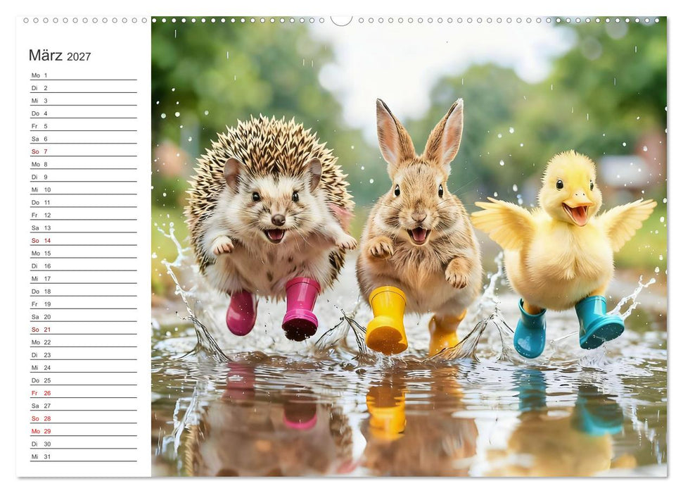 Plitschplatsch! Regenspaß - Fröhliche Tierabenteuer in Pfützen und Regen (CALVENDO Wandkalender 2027)