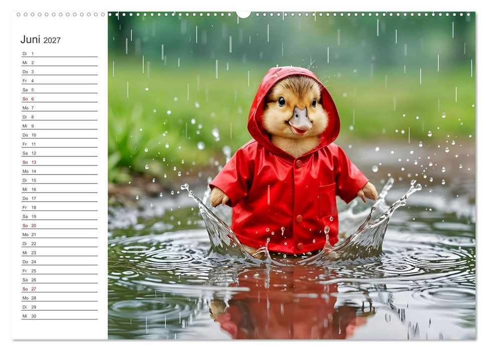Plitschplatsch! Regenspaß - Fröhliche Tierabenteuer in Pfützen und Regen (CALVENDO Wandkalender 2027)