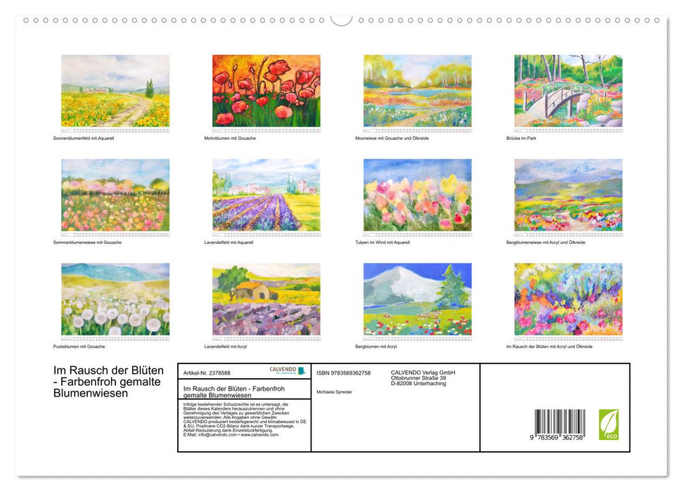 Im Rausch der Blüten - Farbenfroh gemalte Blumenwiesen (CALVENDO Premium Wandkalender 2027)