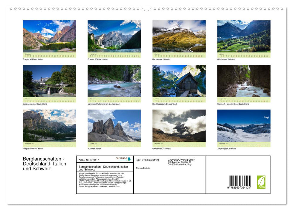 Berglandschaften - Deutschland, Italien und Schweiz (CALVENDO Premium Wandkalender 2027)