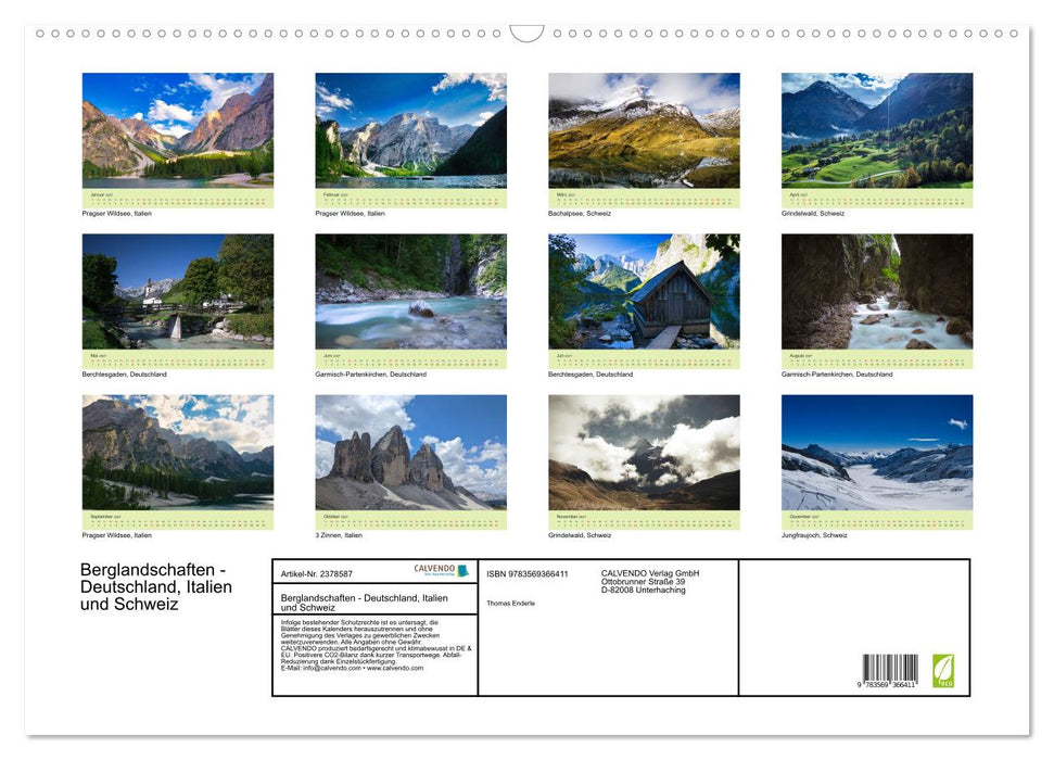 Berglandschaften - Deutschland, Italien und Schweiz (CALVENDO Wandkalender 2027)