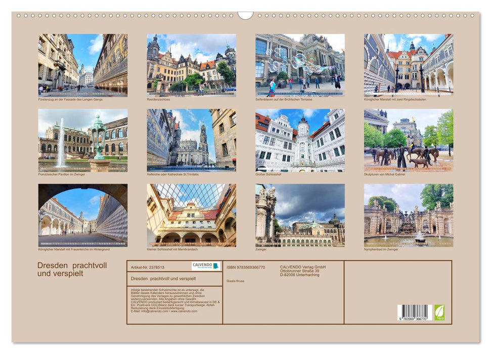 Dresden prachtvoll und verspielt (CALVENDO Wandkalender 2027)