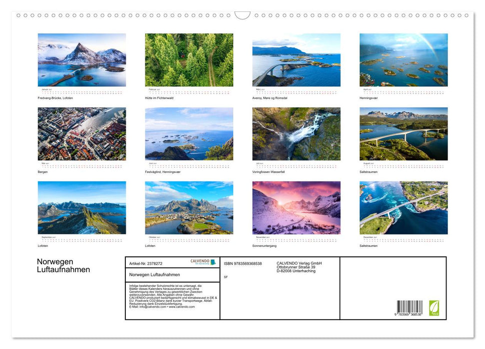 Norwegen Luftaufnahmen (CALVENDO Wandkalender 2027)