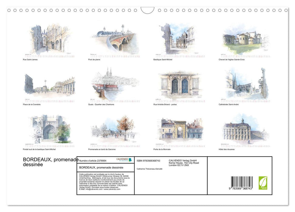 BORDEAUX, promenade dessinée (CALVENDO Calendrier mensuel 2027)