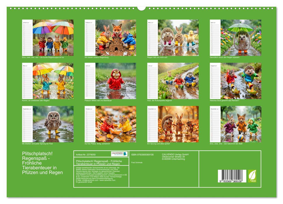 Plitschplatsch! Regenspaß - Fröhliche Tierabenteuer in Pfützen und Regen (CALVENDO Premium Wandkalender 2027)
