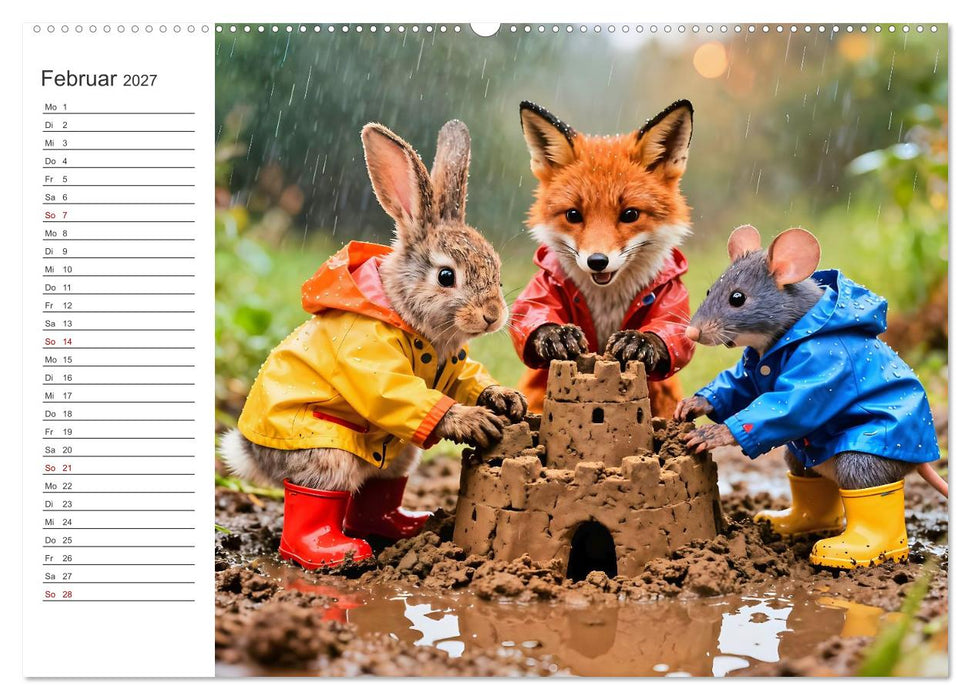 Plitschplatsch! Regenspaß - Fröhliche Tierabenteuer in Pfützen und Regen (CALVENDO Premium Wandkalender 2027)