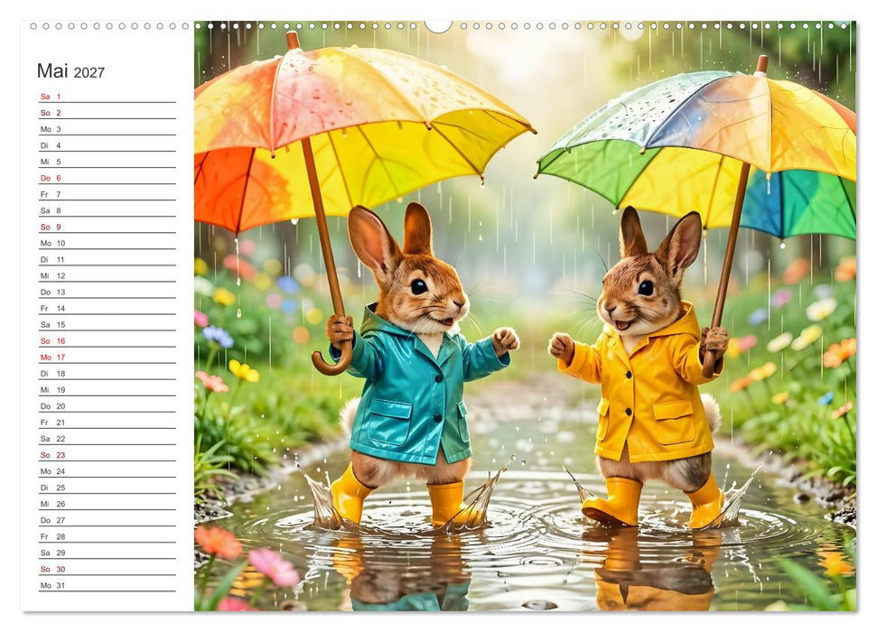 Plitschplatsch! Regenspaß - Fröhliche Tierabenteuer in Pfützen und Regen (CALVENDO Premium Wandkalender 2027)