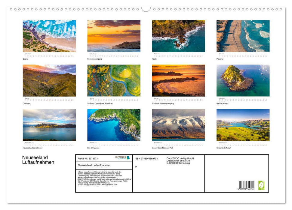 Neuseeland Luftaufnahmen (CALVENDO Wandkalender 2027)