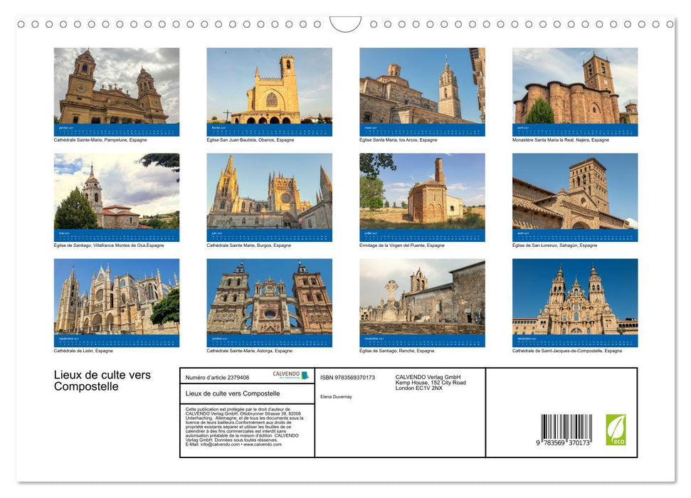 Lieux de culte vers Compostelle (CALVENDO Calendrier mensuel 2027)