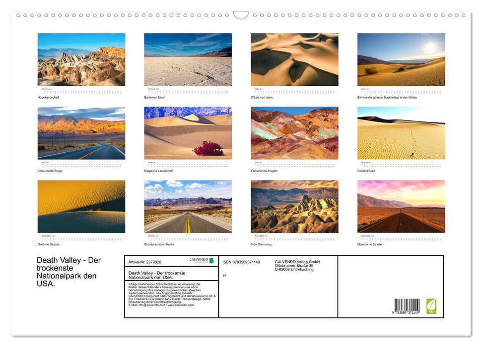 Death Valley - Der trockenste Nationalpark den USA. (CALVENDO Wandkalender 2027)