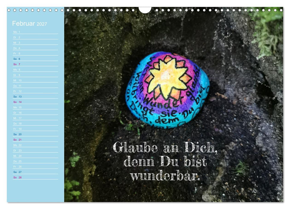 Achtsamkeitssteine - Inspirationen & Mutmacher-Sprüche für Dich (CALVENDO Wandkalender 2027)