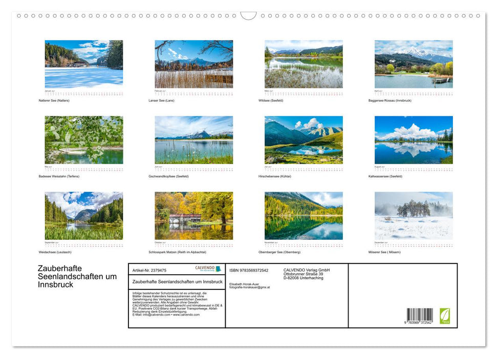 Zauberhafte Seenlandschaften um Innsbruck (CALVENDO Wandkalender 2027)