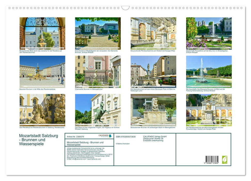 Mozartstadt Salzburg - Brunnen und Wasserspiele (CALVENDO Wandkalender 2027)