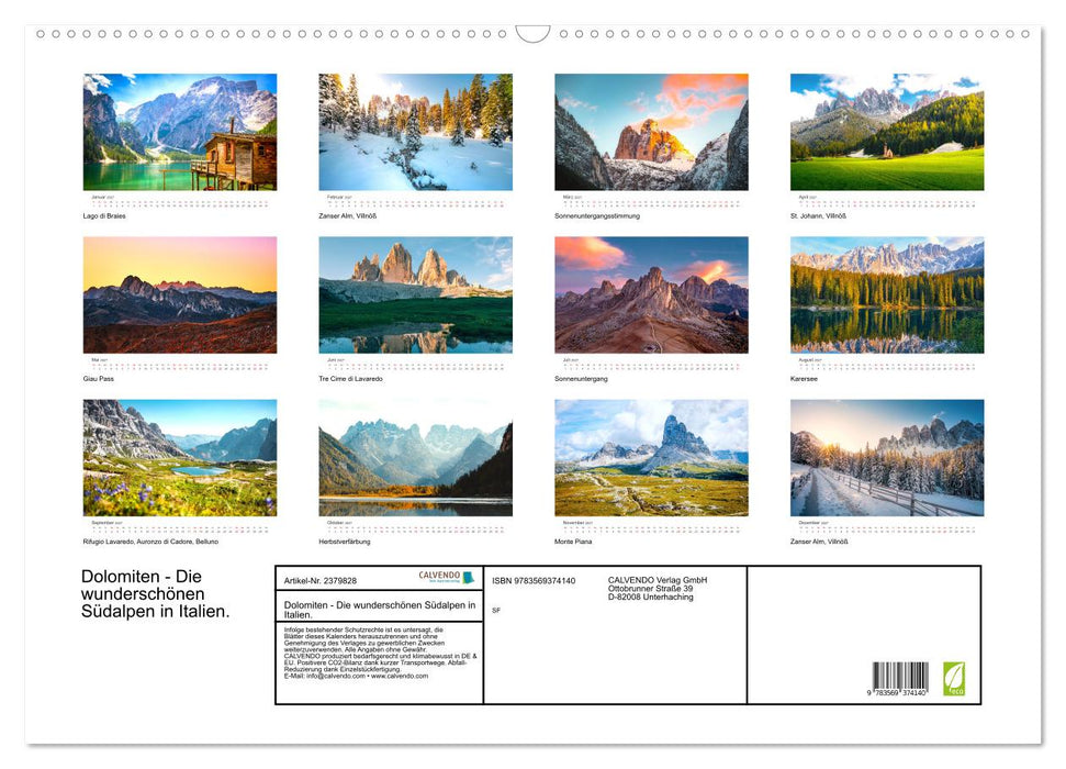 Dolomiten - Die wunderschönen Südalpen in Italien. (CALVENDO Wandkalender 2027)