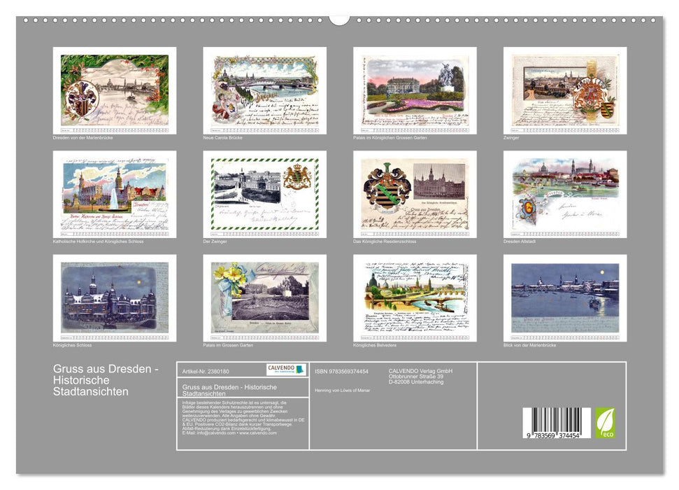 Gruss aus Dresden - Historische Stadtansichten (CALVENDO Premium Wandkalender 2027)