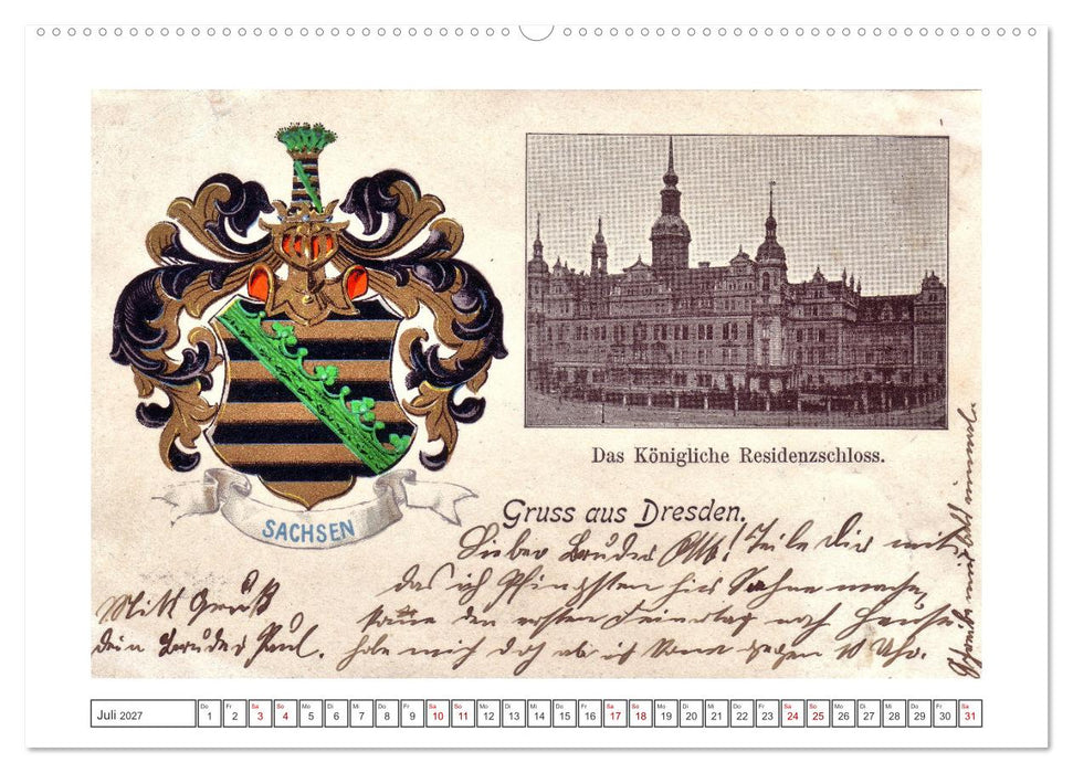 Gruss aus Dresden - Historische Stadtansichten (CALVENDO Premium Wandkalender 2027)
