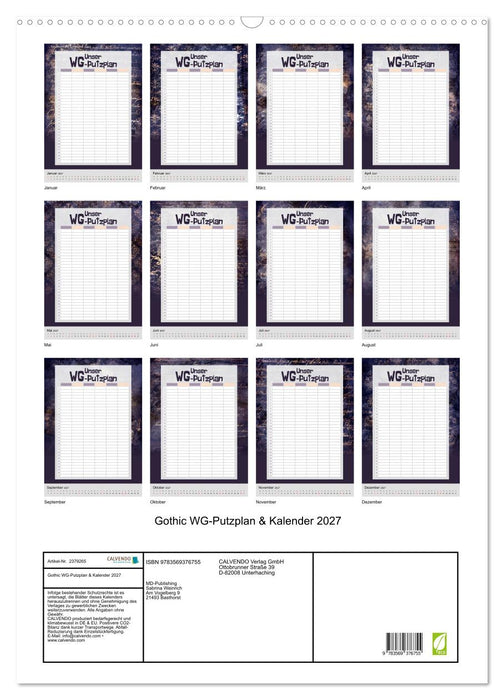 Gothic WG-Putzplan & Kalender 2027 (CALVENDO Wandkalender 2027)